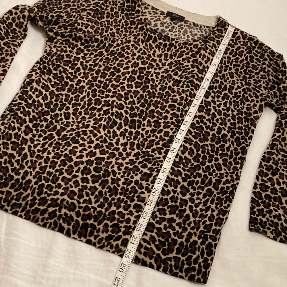 J. Crew 100% merino Leopard Print Long Sleeve Top L - Picture 5 of 14